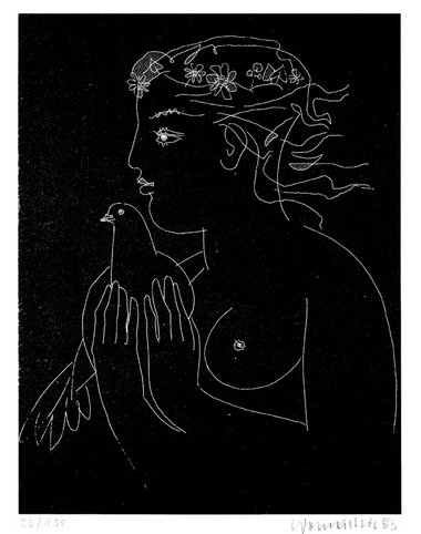Muchacha con paloma de la paz – Litografía del pintor alemán Wal...