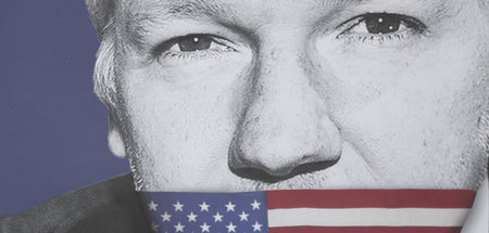 Solidaritätsplakat für Julian Assange am 2. Mai in London