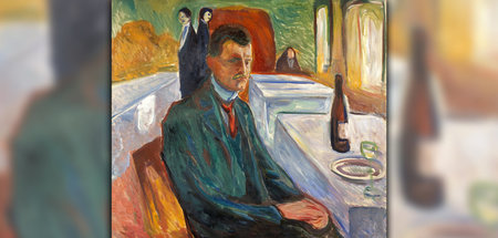 Edvard Munch: Selbstporträt mit Weinflasche, 1906, Öl auf Leinwa...