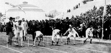 Olympische Spiele in Athen 1896: Start zum Lauf über 100 Meter m...