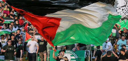 Hohe Identifikation: Celtic-Fans mit Palästina-Fahnen bei einem ...