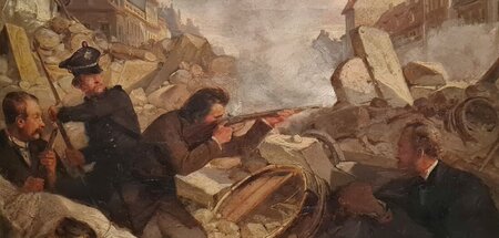Julius Scholtz: Barrikadenkampf im Mai 1849, Öl auf Leinwand (18