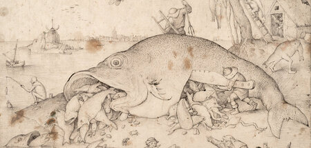 Die großen Fische fressen die Kleinen, Feder und Pinsel in Grau ... Die großen Fische fressen die Kleinen, Feder und Pinsel in Grau ...