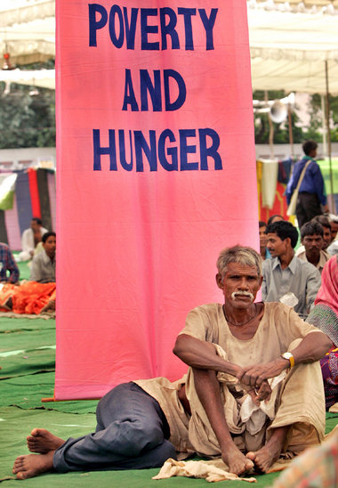 Indische Dorfbewohner bei Protesten in Neu-Dehli (2005)