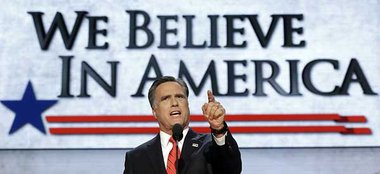 Hardliner auf Konfrontationskurs: Mitt Romney (hier beim Parteit...