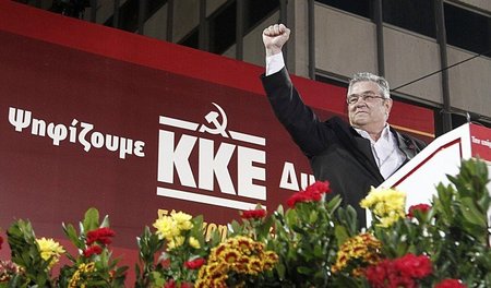 KKE-Vorsitzender Dimitirs Koutsoumbas bei einer Wahlkampfveranst...