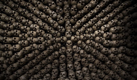 Zwischen den skelettierten Überresten der Ermordeten versuchen d... Zwischen den skelettierten Überresten der Ermordeten versuchen d...