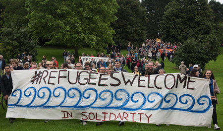 Aarhus, Dänemark, am 12. September 2015: »Flüchtlinge willkommen...