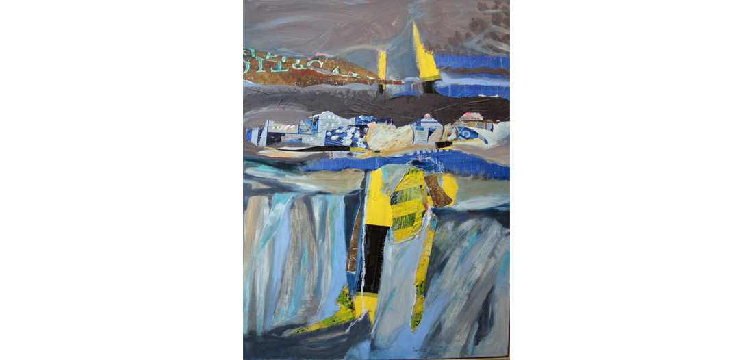 Barbara Bock, In den Abgrund schauen, 72 x 102 cm, Collage Acryl