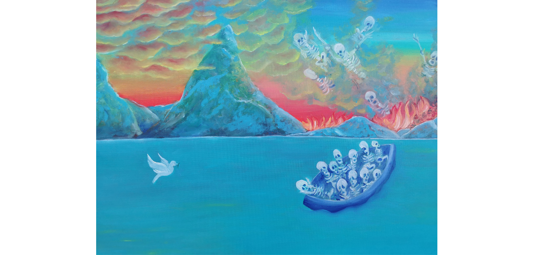 Nazanin Raji, Bild 1 »Himmelfahrt«, 90 x 70 cm, Öl auf LW, 2021