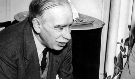 John Maynard Keynes (1883-1946) im Juli 1944 während der Tagung ...