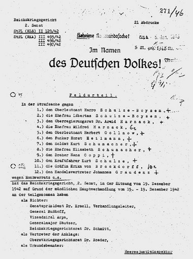 Aus dem Todesurteil des Reichskriegsgerichts vom 19. Dezember 19...