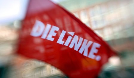 Eine Fahne der Partei Die Linke