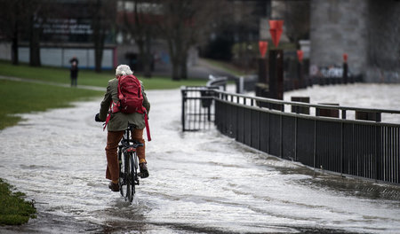 Hochwasser am Rhein in Düsseldorf, 10. Januar 2018: Starkregen u... Hochwasser am Rhein in Düsseldorf, 10. Januar 2018: Starkregen u...