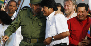 Fidel Castro, Evo Morales und Hugo Chávez in Havanna am 29. Apri...