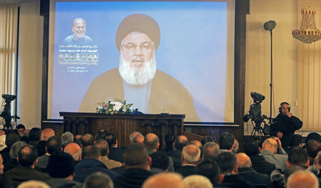 Hisbollah-Chef Hassan Nasrallah bei einer Ansprache am 19. Janua...
