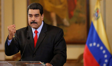 Venezuelas Präsident Nicolás Maduro während der Pressekonferenz ...