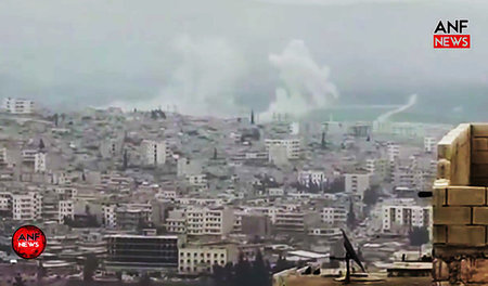 Luftangriff auf die Stadt Afrin durch die türkische Luftwaffe.