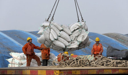 China erwägt Zölle auf importierte Sojabohnen. Hafenarbeiter in ... China erwägt Zölle auf importierte Sojabohnen. Hafenarbeiter in ...