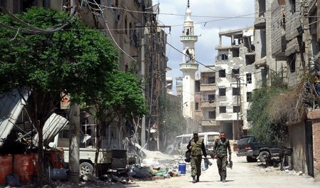 Befreite Gebiete: Syrische Soldaten kontrollieren den Ort Zamalk...