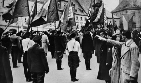 Aufmarsch der Sudetendeutschen Partei in einer tschechischen Kle... Aufmarsch der Sudetendeutschen Partei in einer tschechischen Kle...
