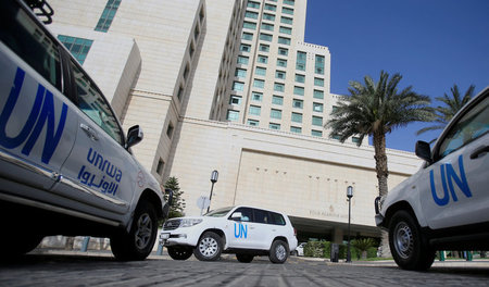 Fahrzeuge der OPCW-Delegation am Mittwoch in Damaskus