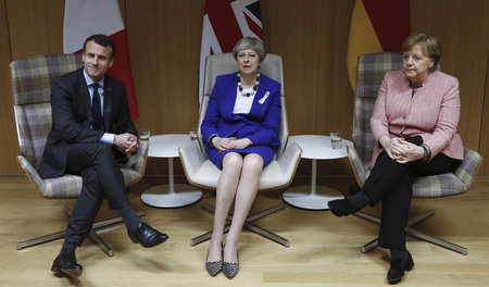Und nun? Emmanuel Macron, Theresa May und Angela Merkel sind vom...