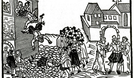 Aufprall auf Stein. Ausschnitt eines Flugblattes von 1618
