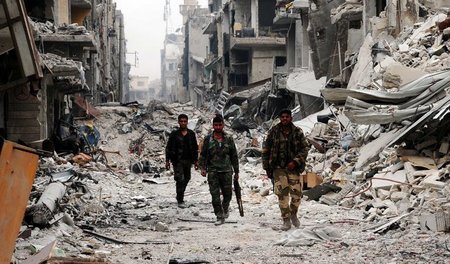 Kontrolle wiederhergestellt: Soldaten der syrischen Armee am Die...