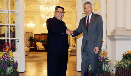 Freundlicher Empfang: Der Ministerpräsident Singapurs, Lee Hsien...