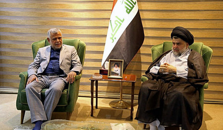 Die Chefs von »Al-Fatah« und »Sairun«: Hadi Al-Amiri und Muktada... Die Chefs von »Al-Fatah« und »Sairun«: Hadi Al-Amiri und Muktada...