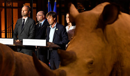 Umweltminister Nicolas Hulot (rechts) am Mittwoch während der Pr...