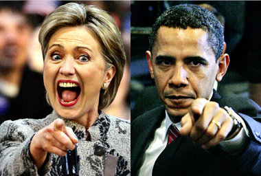 »Du sollst mich wählen!« Hillary Clinton und Barack Obama ziehen... »Du sollst mich wählen!« Hillary Clinton und Barack Obama ziehen...