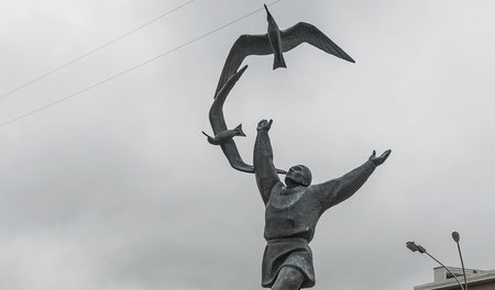 Skulptur in Syktywkar, der Hauptstadt der Taiga- und Tundrarepub...