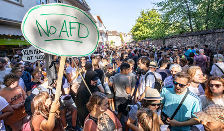 Protest gegen AfD-Wahlkampfveranstaltung im hessischen Darmstadt...