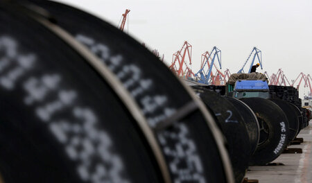 Hafenszene in Tianjin: Stahlexporte in die USA sind inzwischen d...