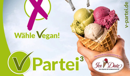 Eiswerbung auf einem Wahlplakat der V-Partei