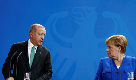 Bundeskanzlerin Angela Merkel (CDU) mit ihrem Staatsgast im Kanz...
