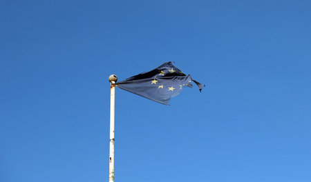 Lädierte EU-Flagge im März im englischen Great Yarmouth