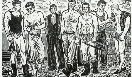 »Baubrigade der Sportstudenten«, 1964, Linolschnitt