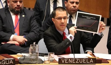 Venezuelas Außenminister Jorge Arreaza am Sonnabend vor dem UN-S...