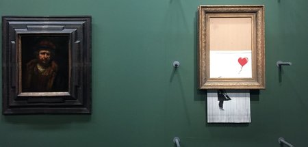 Links Rembrandt (mit Mütze), rechts Banksy