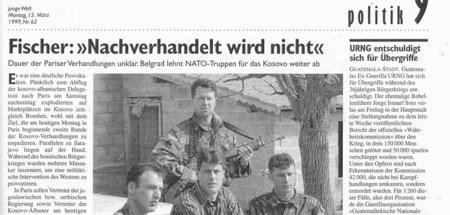 jW vor 20 Jahren: UCK-Verhandlungsführer Hashim Thaci (Mitte) an...