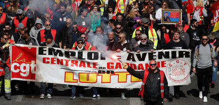 Gewerkschafter der CGT während einer Demonstration gegen die Ref...