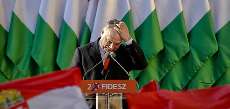 Viktor Orban, Ministerpräsident von Ungarn, bei einer Wahlkundge...