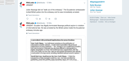 Wikileaks informierte am Donnerstag auf Twitter über die Verhaft