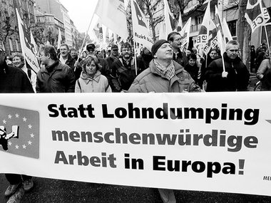 Proteste gegen die EU-Dienstleistungsrichtlinie am 14.Februar 20...