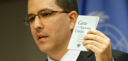 Venezuelas Außenminister Jorge Arreaza erinnert auf einer UN-Pre