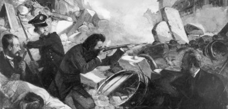 »Barrikadenkampf im Mai 1849«, Gemälde von Julius Scholtz »Barrikadenkampf im Mai 1849«, Gemälde von Julius Scholtz