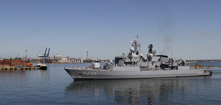 Das türkische Erkundungsschiff »Fatih« im Hafen von Odessa im Ju...